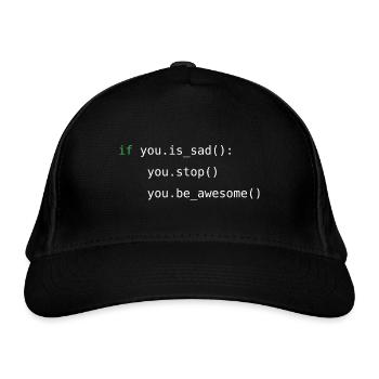 Don't worry, be happy! - Bio-Baseballkappe - Schwarz - Vorne