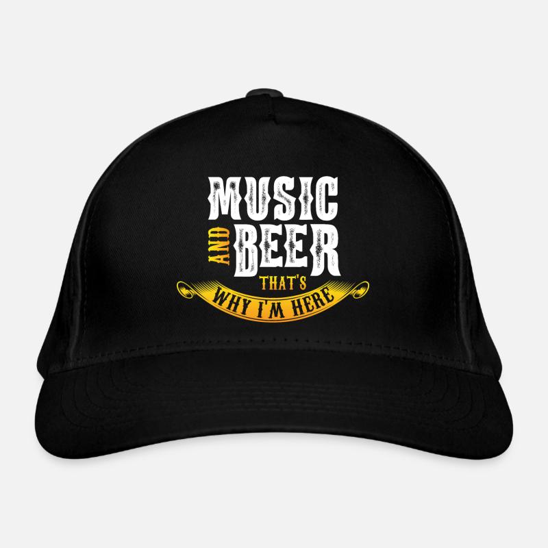 Musik und Bier deshalb bin ich hier! - Bio-Baseballkappe - Schwarz