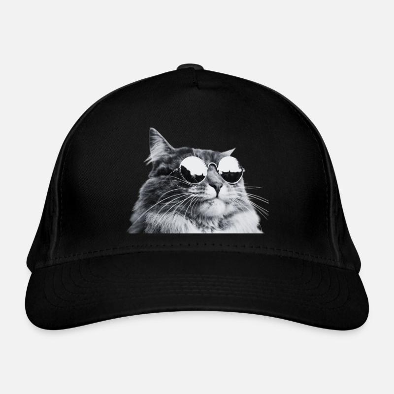 Chat gris avec lunettes de soleil Portrait - Casquette classique bio - noir