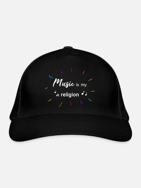 music is my religion Schriftfarbe weiß - Bio-Baseballkappe - Schwarz - Vorne