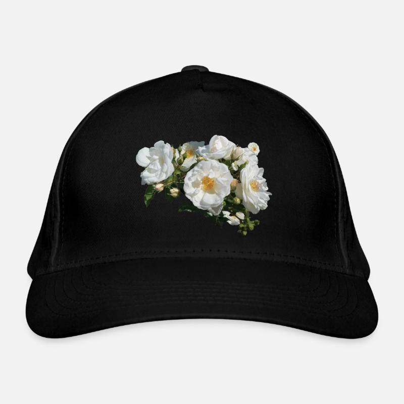 White rose bush with buds Organic Baseball Cap