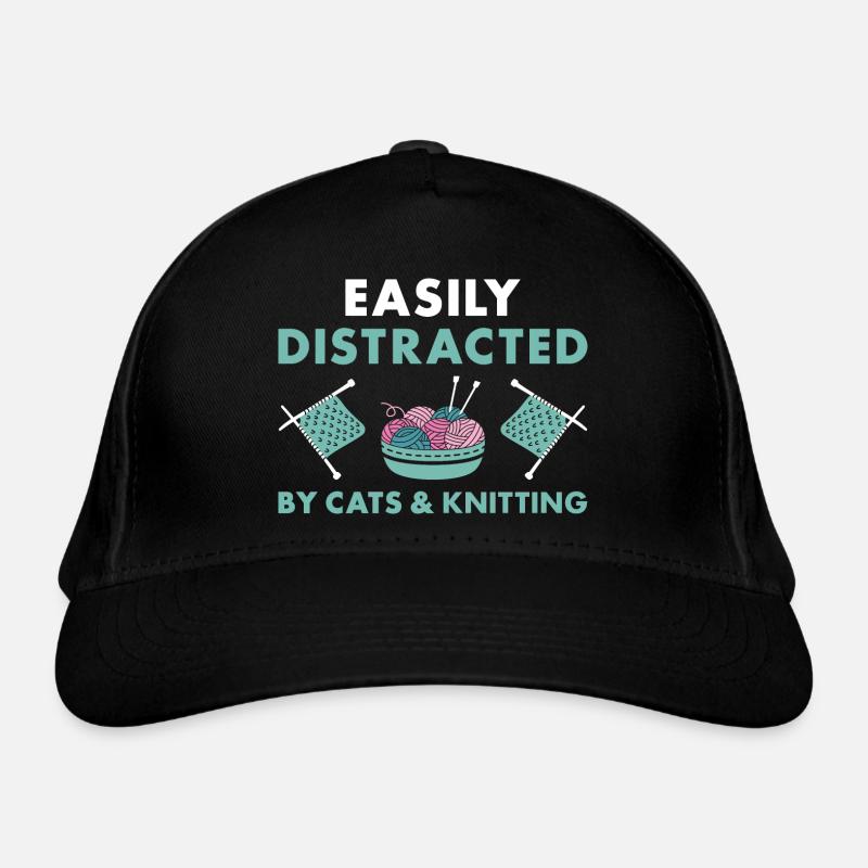 Knitter Easily Distracted By Cats And Knitting Bio-Baseballkappe