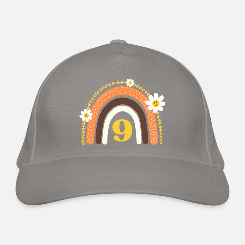 9th Birthday Yellow Rainbow Organic Baseball Cap