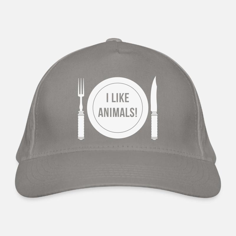 I Like Animals! (Fork / Knife / Plate / White) Organic Baseball Cap