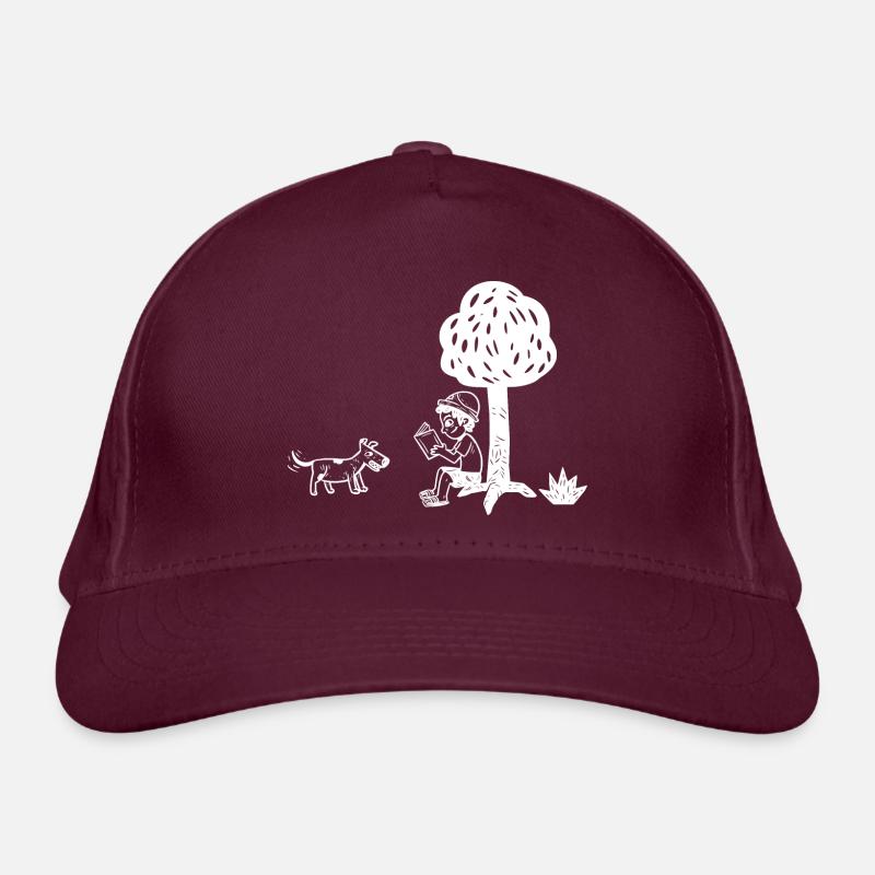 Boy reading under tree woodcut Organic Baseball Cap