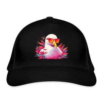 Pinke Möwe mit Sonnenbrille - Bio-Baseballkappe - Schwarz - Vorne