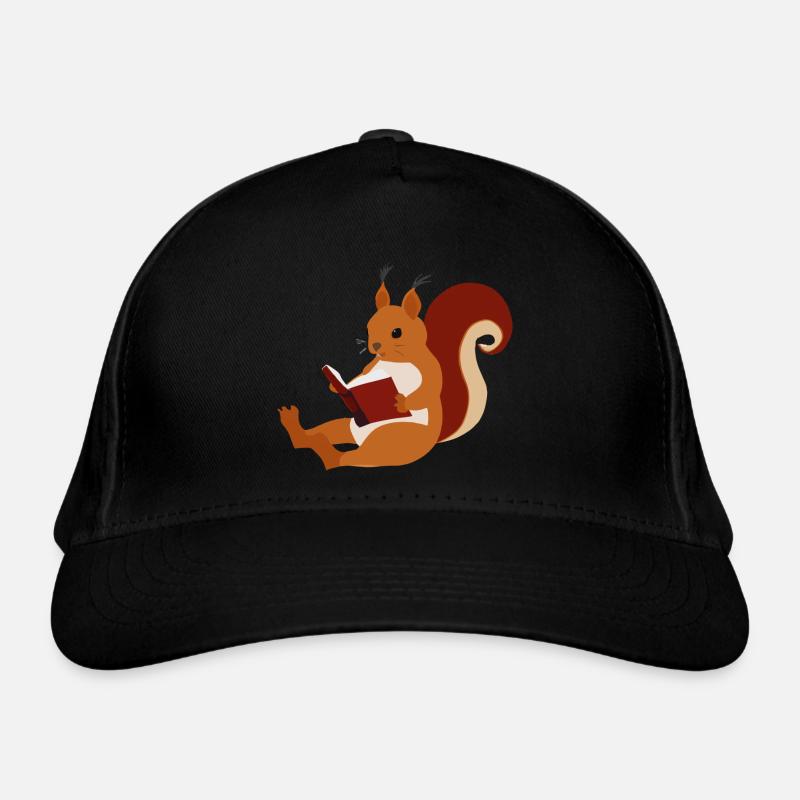Squirrel Reads Book Illustration Gift Organic Baseball Cap