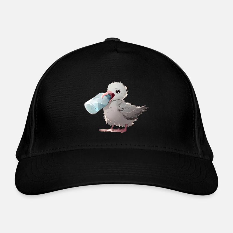 Albatross Chick Plastic Pollution - Organic Baseball Cap - black