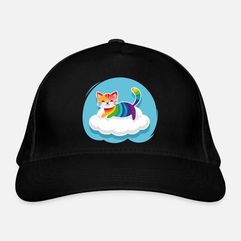 Kunterbunte Katze schwebt auf Wolke (Tag) Bio-Baseballkappe
