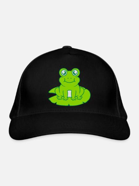 Frosch sitzt Seerose Seeblatt - Bio-Baseballkappe - Schwarz - Vorne