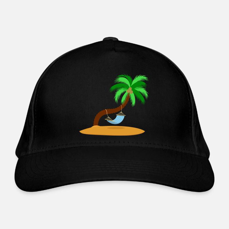 Lonely island with palm tree and hammock Organic Baseball Cap