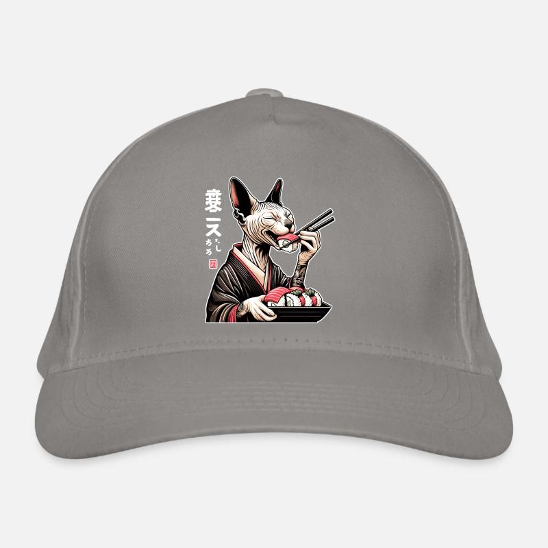 Un chat Sphynx heureux en kimono sushi Casquette classique bio