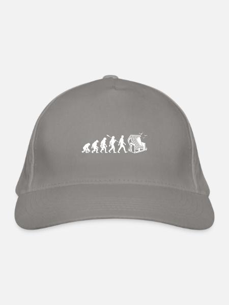 Evolution - Strandkorb - Urlaub - Meer - Möwen - Bio-Baseballkappe - Hellgrau - Vorne