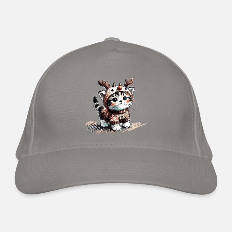 Katze mit Rentiergeweih und Pullover Bio-Baseballkappe