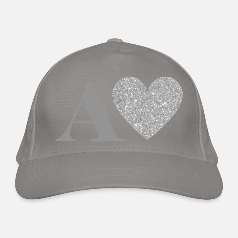Silver Heart Letter Organic Baseball Cap