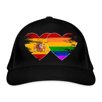 Spanien Regenbogen Flagge Herz used - Bio-Baseballkappe - Schwarz - Vorne