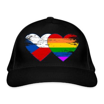 Tschechien Regenbogen Flagge Herz used - Bio-Baseballkappe - Schwarz - Vorne