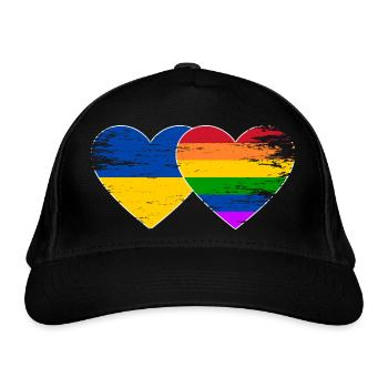 Ukraine Regenbogen Flagge Herz used - Bio-Baseballkappe - Schwarz - Vorne
