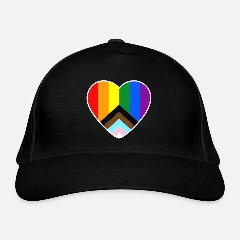 Herzförmige LGBT-Progressive-Pride-Flagge Bio-Baseballkappe