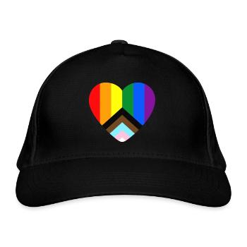 Le drapeau de la fierté du progrès LGBTQ+ en forme de cœur - Casquette classique bio - noir - Devant
