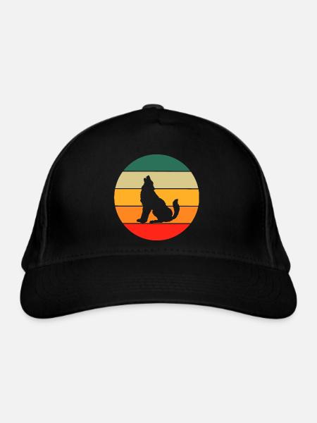 Wald Tier Raubtier Geschenk Retro Heulender Wolf - Bio-Baseballkappe - Schwarz - Vorne