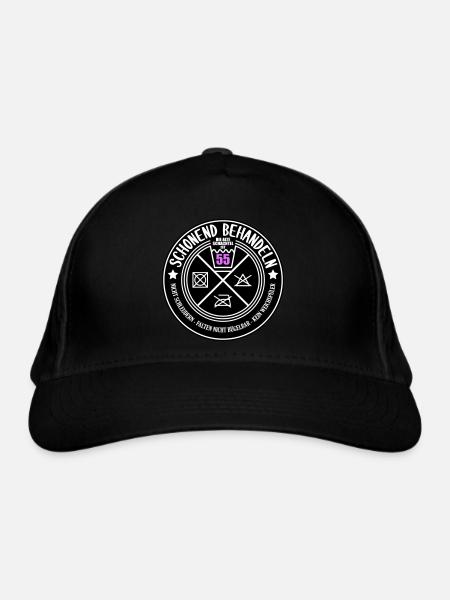 Schonend behandeln Schachtel 55 | Farben änderbar - Bio-Baseballkappe - Schwarz - Vorne