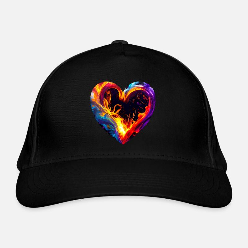 Colorful heart with fire Organic Baseball Cap