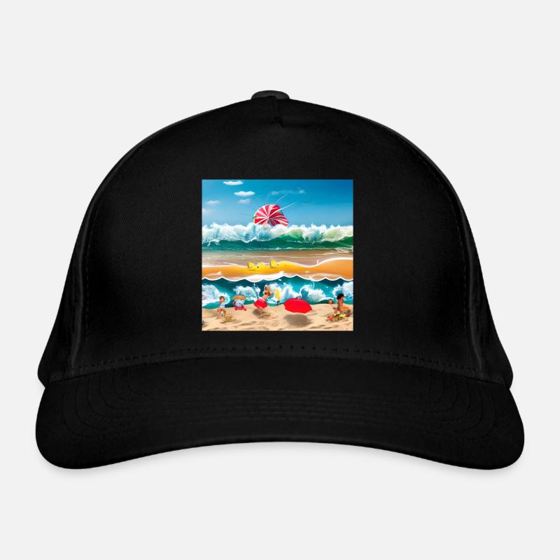 children playing at sea side Organic Baseball Cap