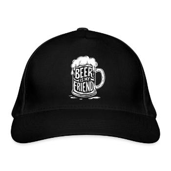 Bier Bierkrug Spruch Beer is my Friend - Bio-Baseballkappe - Schwarz - Vorne