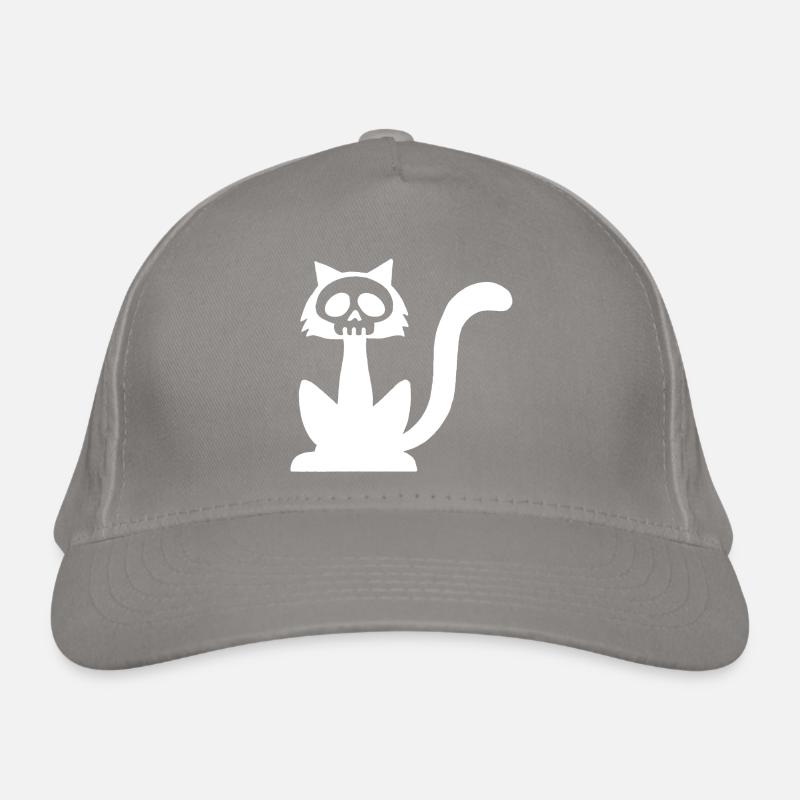 White Cat Skull Organic Baseball Cap
