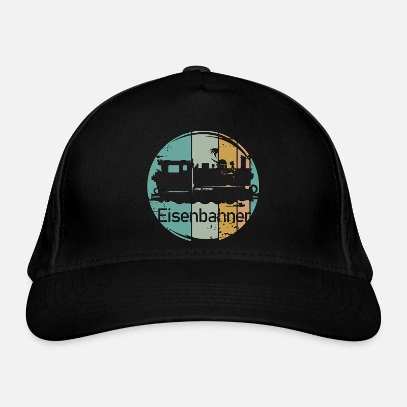 retro locomotive railroad worker vintage old train train icon Organic Baseball Cap
