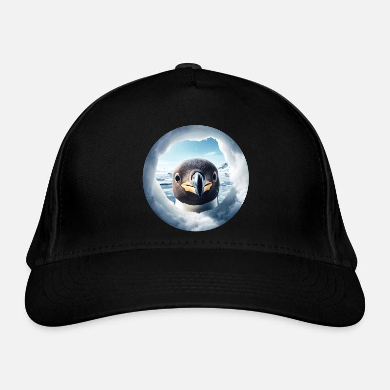 Pingouin regarde à travers le trou, paysage de neige Casquette classique bio