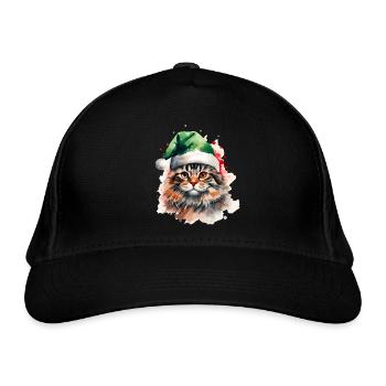 Aquarell Katze mit grüner Weihnachtsmannmütze - Bio-Baseballkappe - Schwarz - Vorne