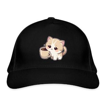 Kitten with coffee cup - Organic Baseball Cap - black - Front