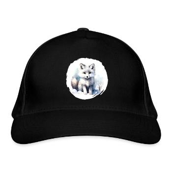 Polarfuchs Aquarell - Bio-Baseballkappe - Schwarz - Vorne