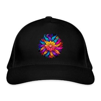 Regenbogenfeder Mandala - Bio-Baseballkappe - Schwarz - Vorne