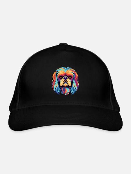 Pékin chien race aquarelle dessin animé kawaii Colo - Casquette classique bio - noir - Devant