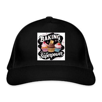 Bäcker-Superpower-Design - Bio-Baseballkappe - Schwarz - Vorne