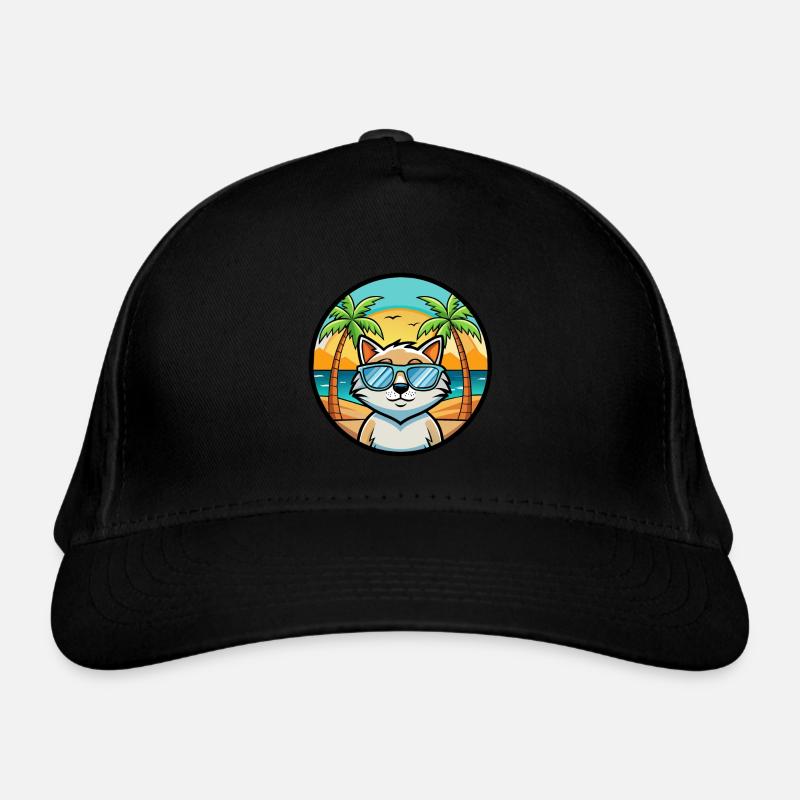 Chat Drôle Dessin Animé Plage De Soleil De Plage Autocollant Casquette classique bio