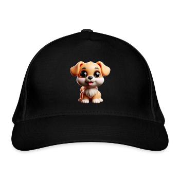 Niedlicher Welpe im Cartoon-Stil - Bio-Baseballkappe - Schwarz - Vorne
