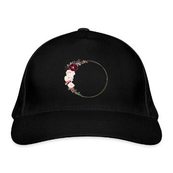 Burgundy, White, Pink, Flower Wreath, Personalizable - Organic Baseball Cap - black - Front