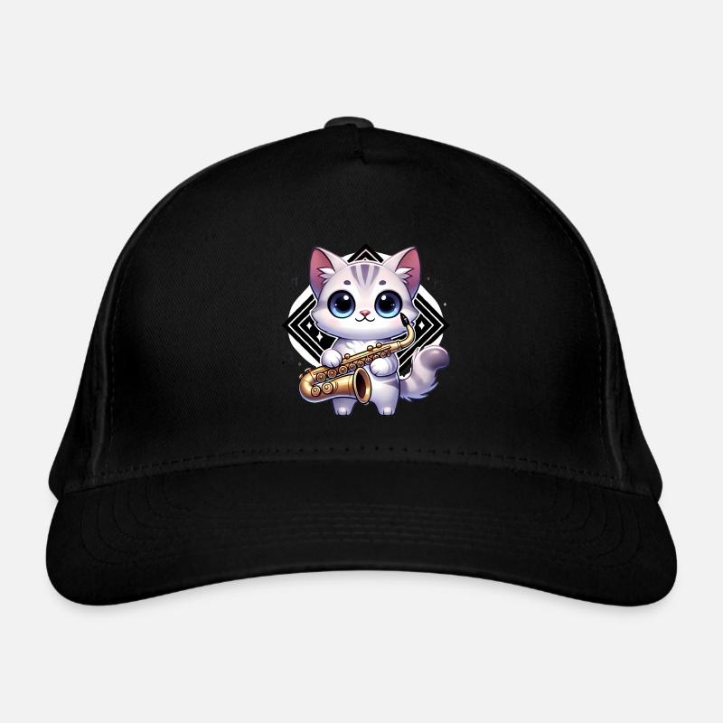 Adorable Cat with Saxophone Design Organic Baseball Cap