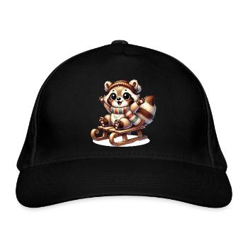Joyeux raton laveur sur traîneau – motif des plaisirs d’hiver - Casquette classique bio - noir - Devant