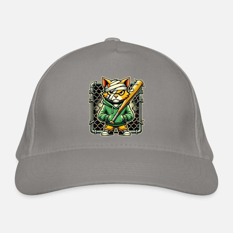 Fierce Cat with Bat Graphic Design Organic Baseball Cap