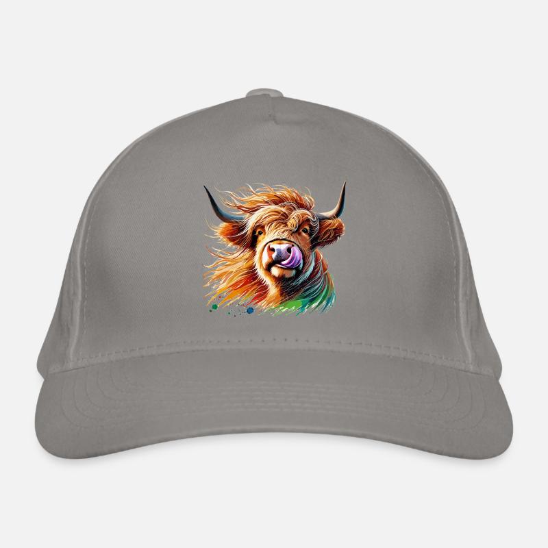 Vache highland aquarelle coloré Casquette classique bio