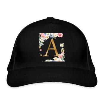 Un monogramme, floral, personnalisable - Casquette classique bio - noir - Devant