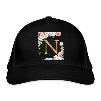 N Monogramme, Floral, Personnalisable - Casquette classique bio - noir - Devant