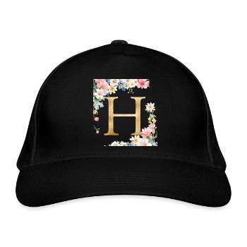 H Monogramm, Floral, personalisierbar - Bio-Baseballkappe - Schwarz - Vorne