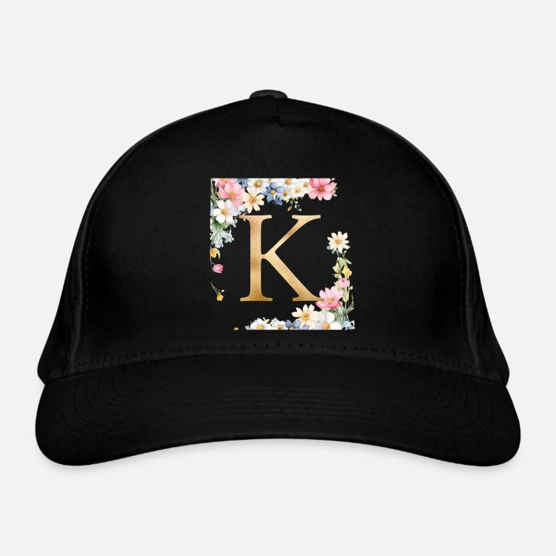 K Monogram, Floral, Personalizable Organic Baseball Cap