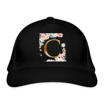 C Monogramme, Floral, Personnalisable - Casquette classique bio - noir - Devant